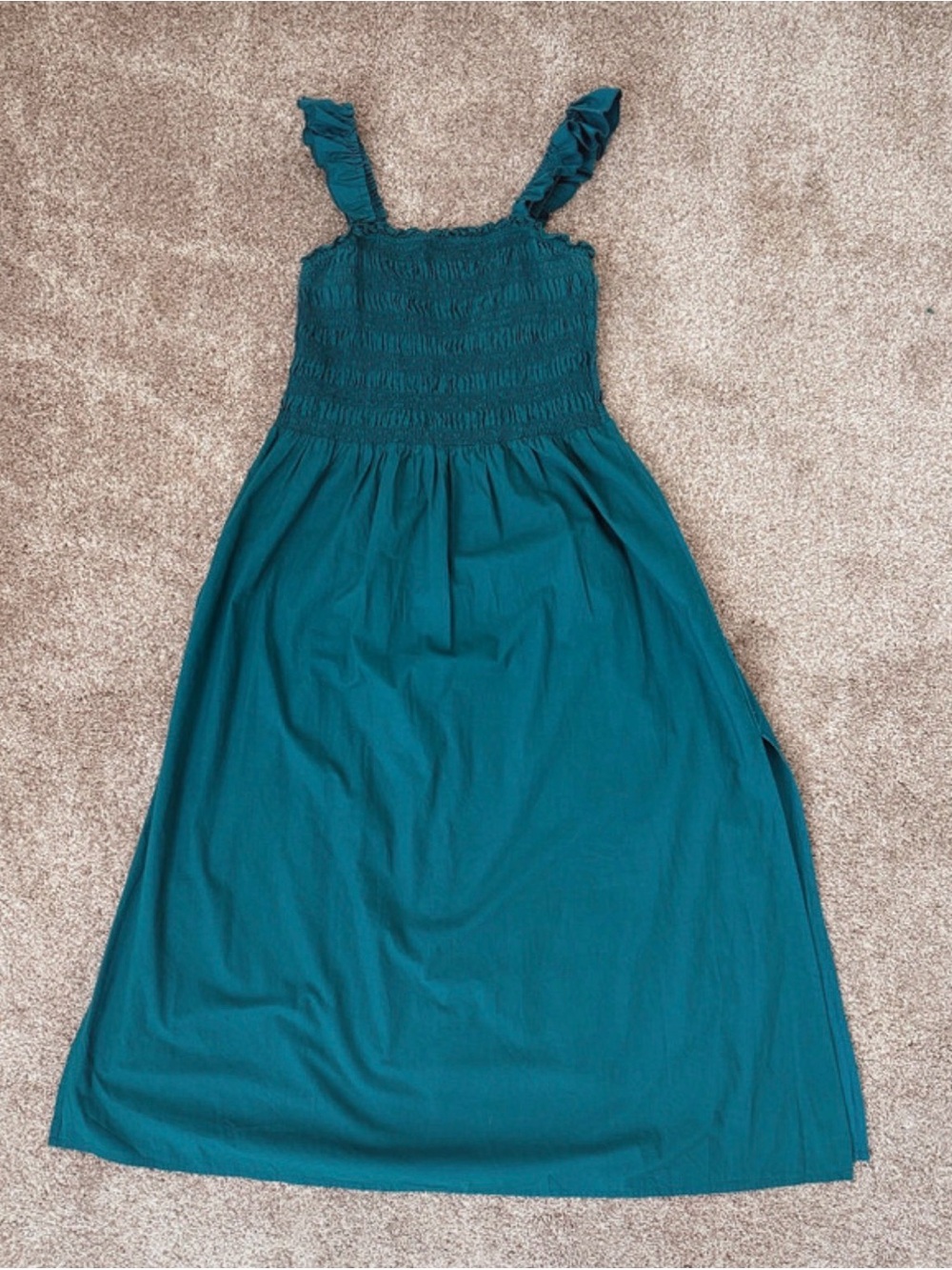 Womens Teal Smocked Sundress with Ruffle Straps